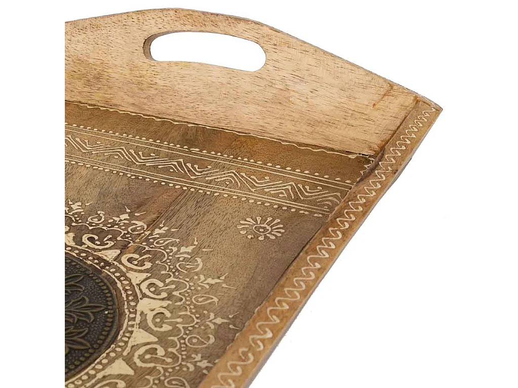 Vassoio artigianale in legno verniciato con 2 manici marrone 48x25x6h