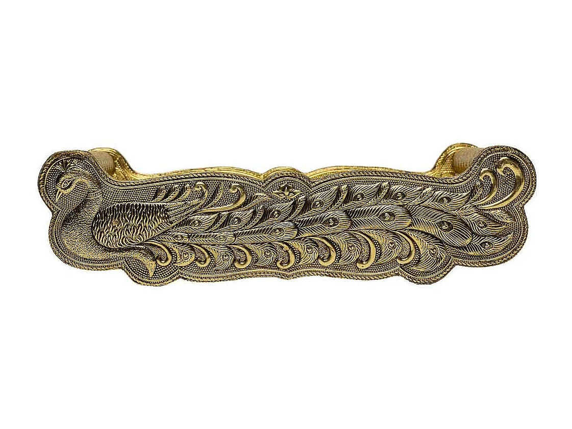 Bandeja de metal com relevo dourado 25x13x6