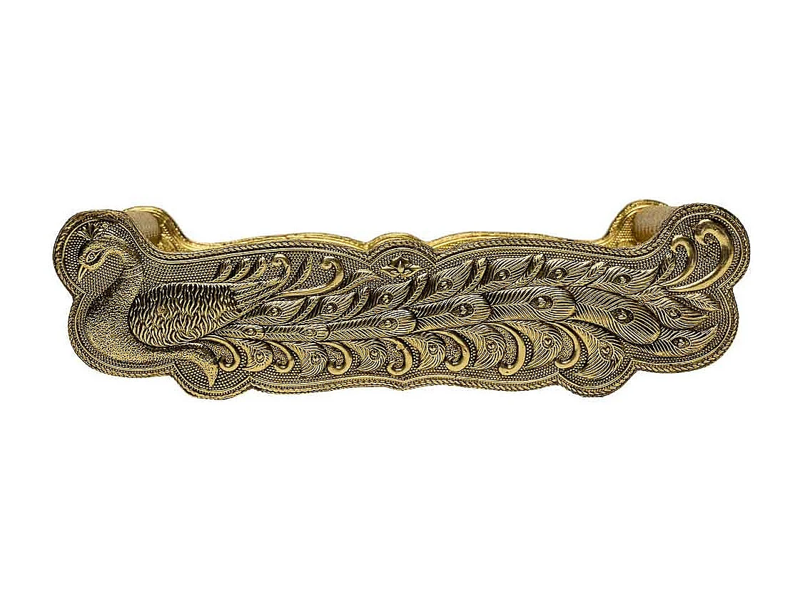 Bandeja de metal repujado dorada 25x13x6