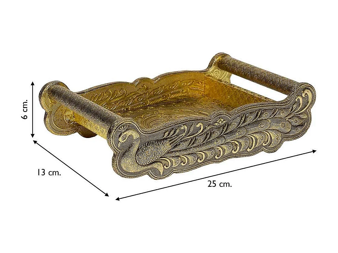 Bandeja de metal repujado dorada 25x13x6