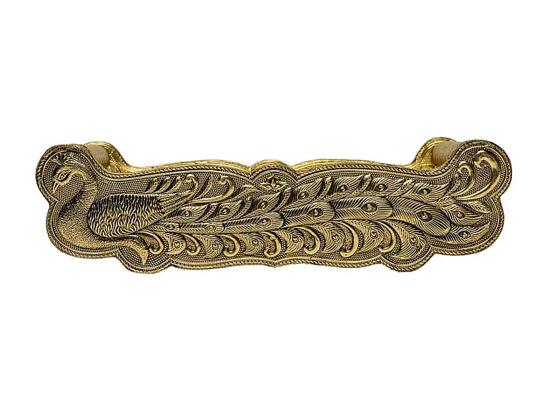 Bandeja de metal com relevo dourado 25x13x6