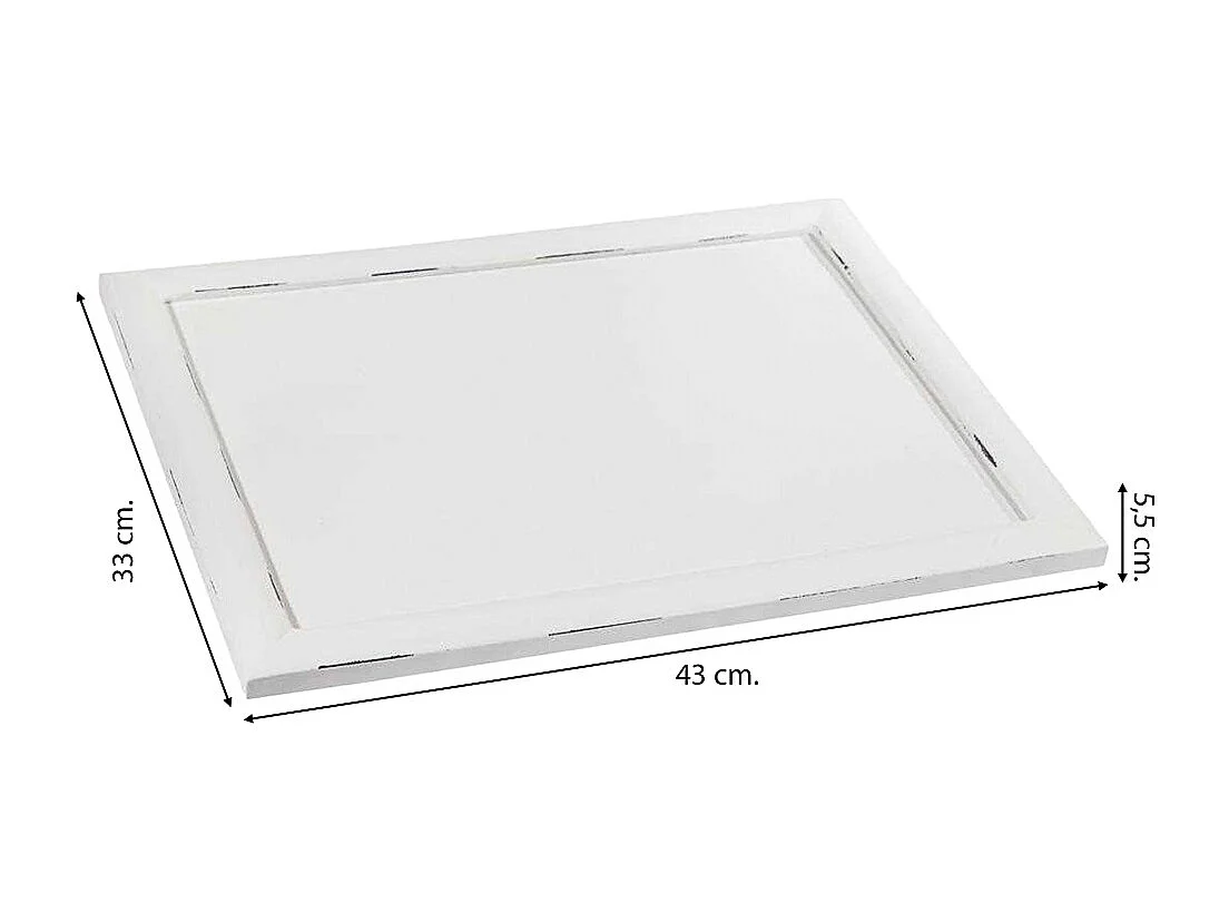 Bandeja de madeira lacada branca 43x33x5,5
