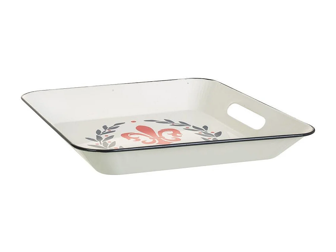 Bandeja de metal branco 28,5x28,5x4