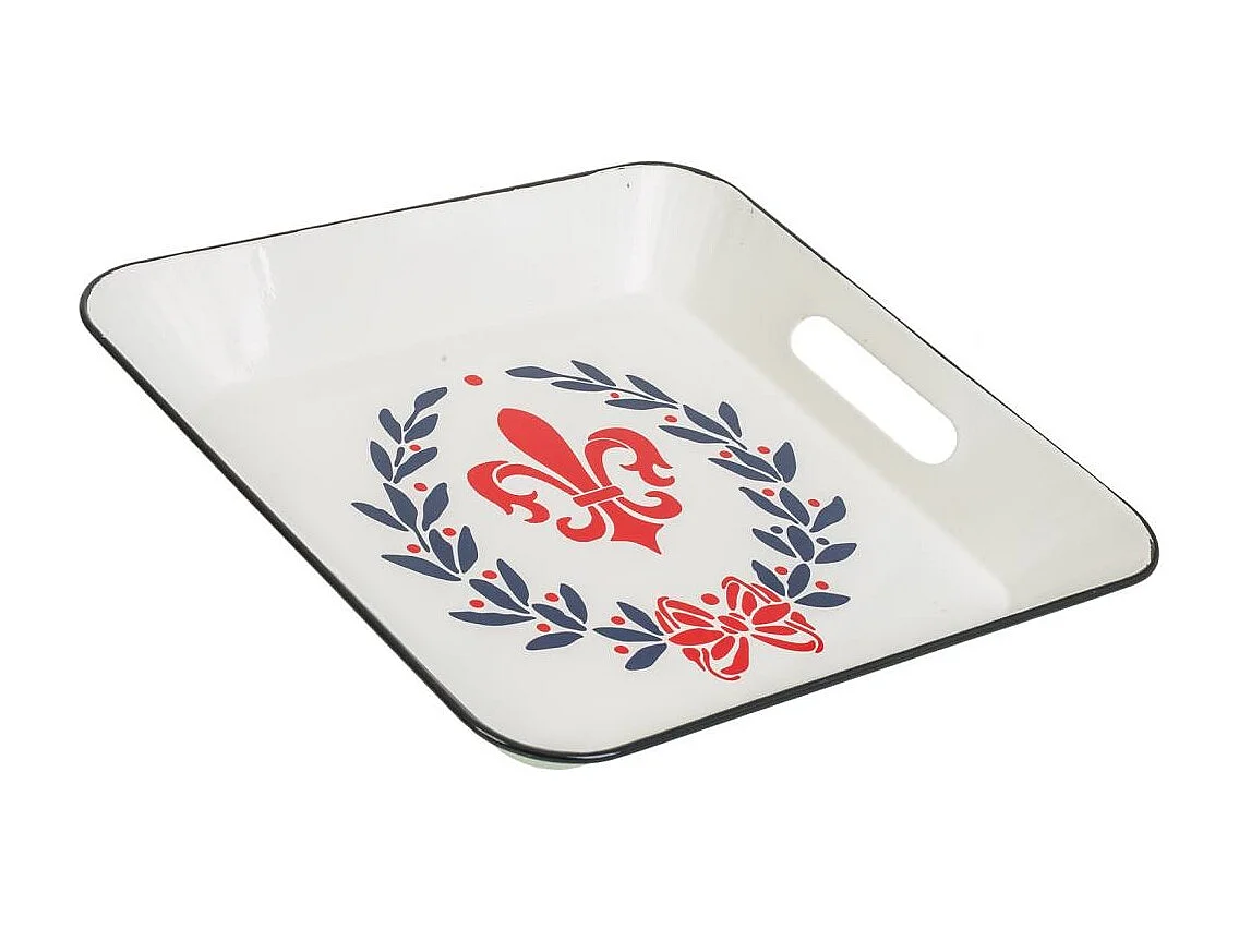 Bandeja de metal branco 28,5x28,5x4