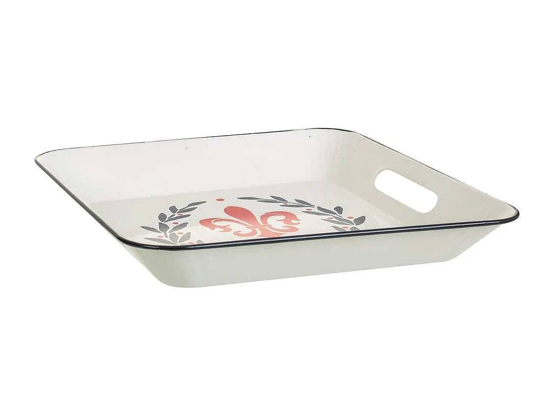 Bandeja de metal branco 28,5x28,5x4