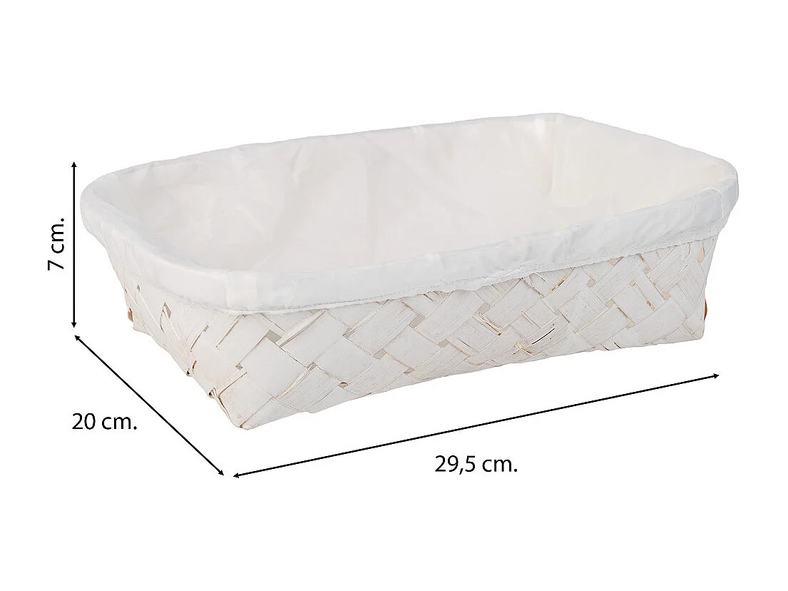 Weiß gefüttertes Bambustablett 29,5x20x7h cm