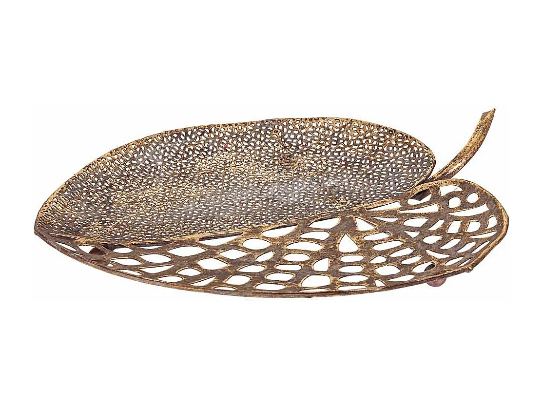 Decoro foglia metallo dorato 38x34,5x4,5h