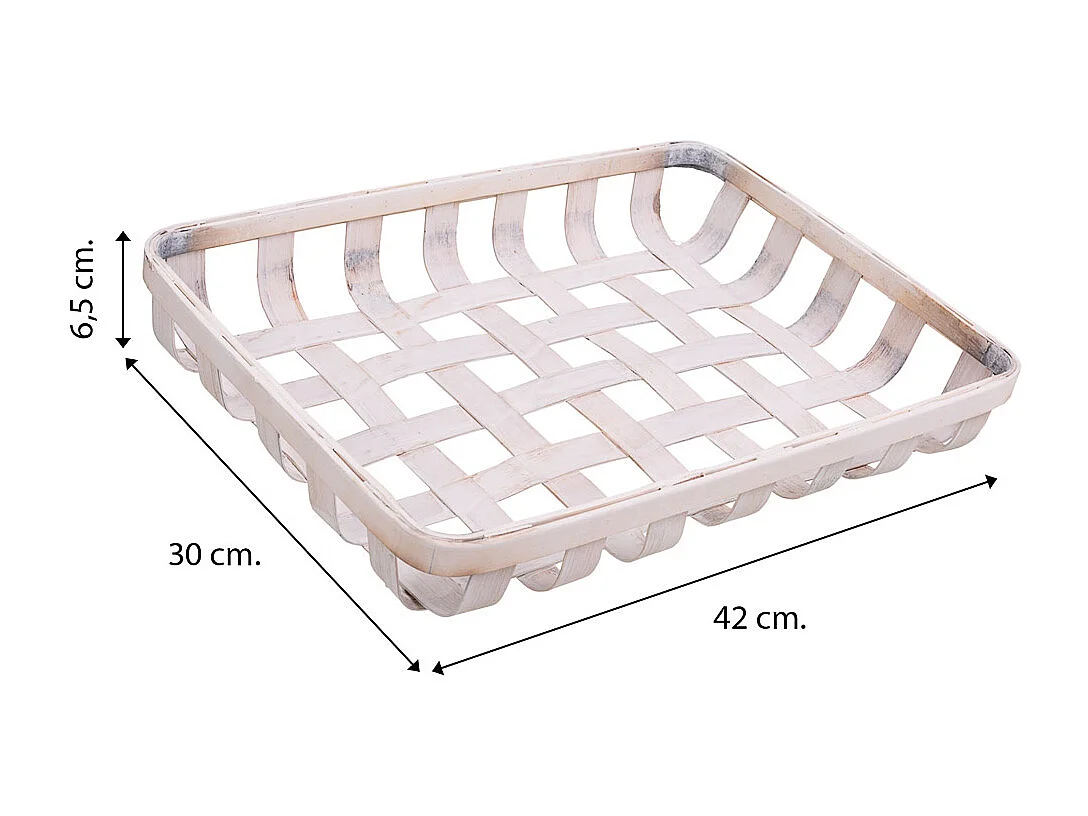 Weißes Bambustablett 42x30x6,5h cm