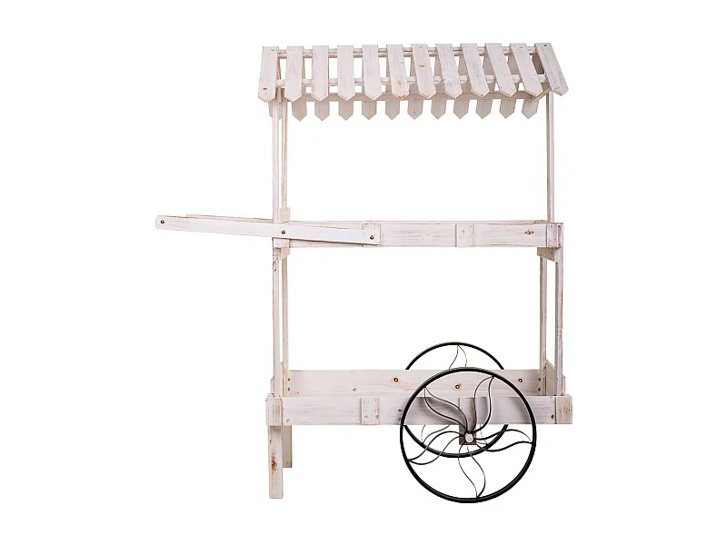 Carrinho expositor de madeira branco 119x68x138