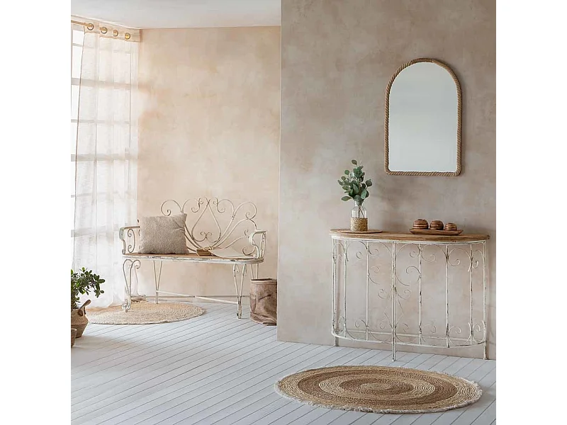 Mobile da ingresso in legno e metallo finitura invecchiata 109x35x81