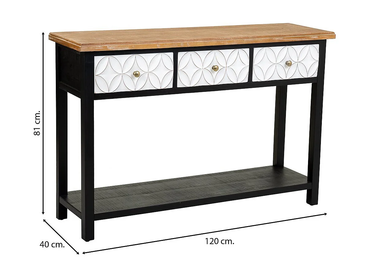 Recibidorde madera con 3 cajones 120x40x81