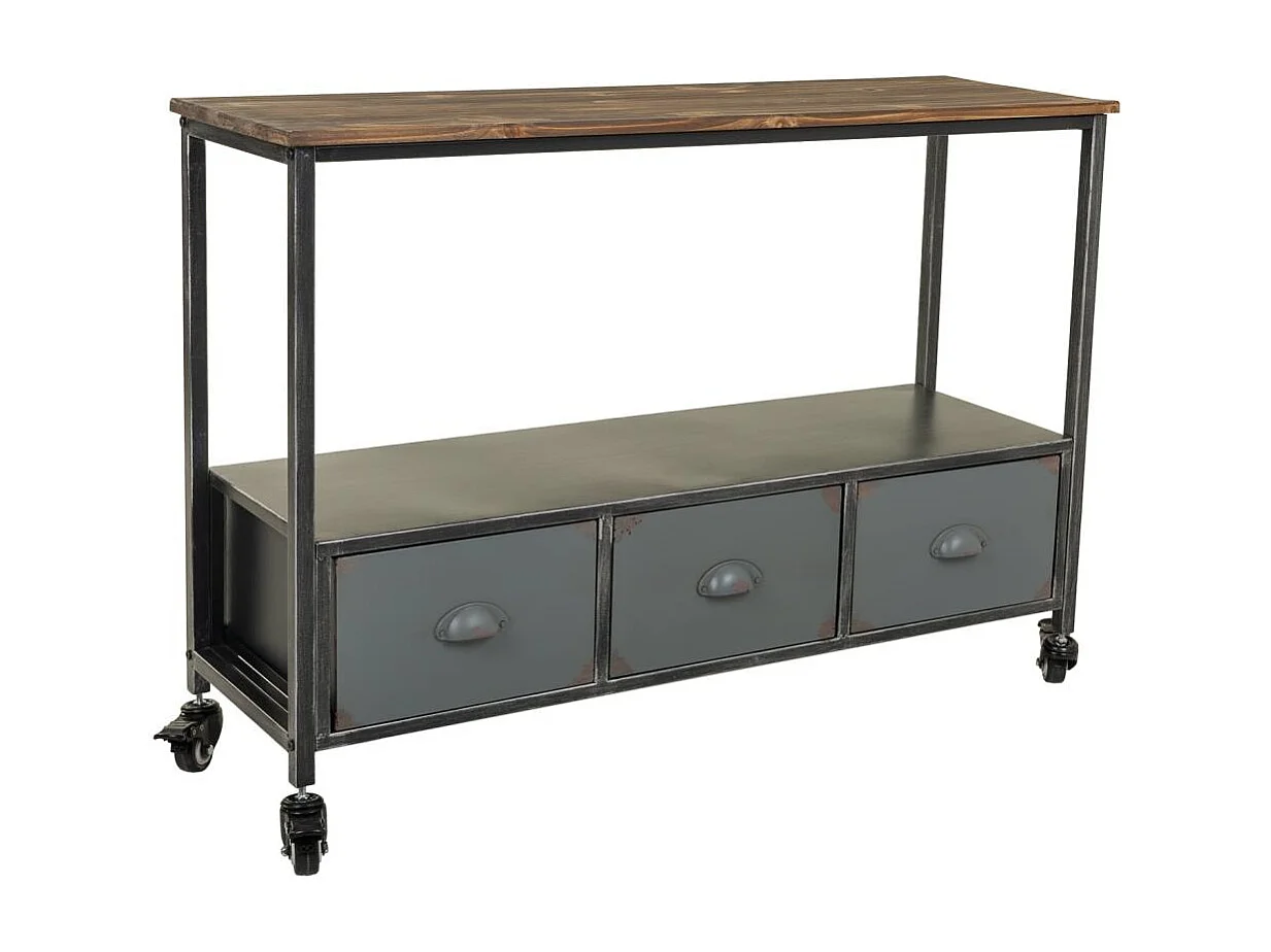 Móvel de corredor de madeira marrom e metal 100x32x72