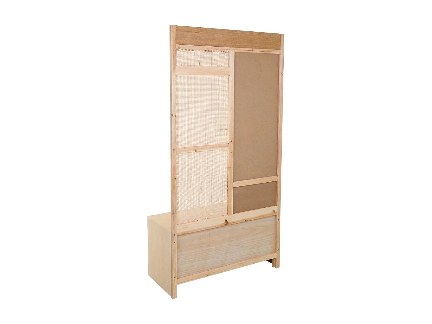 Flurbank aus Holz und braunem Netz 90x8x181h-90x39x46h cm