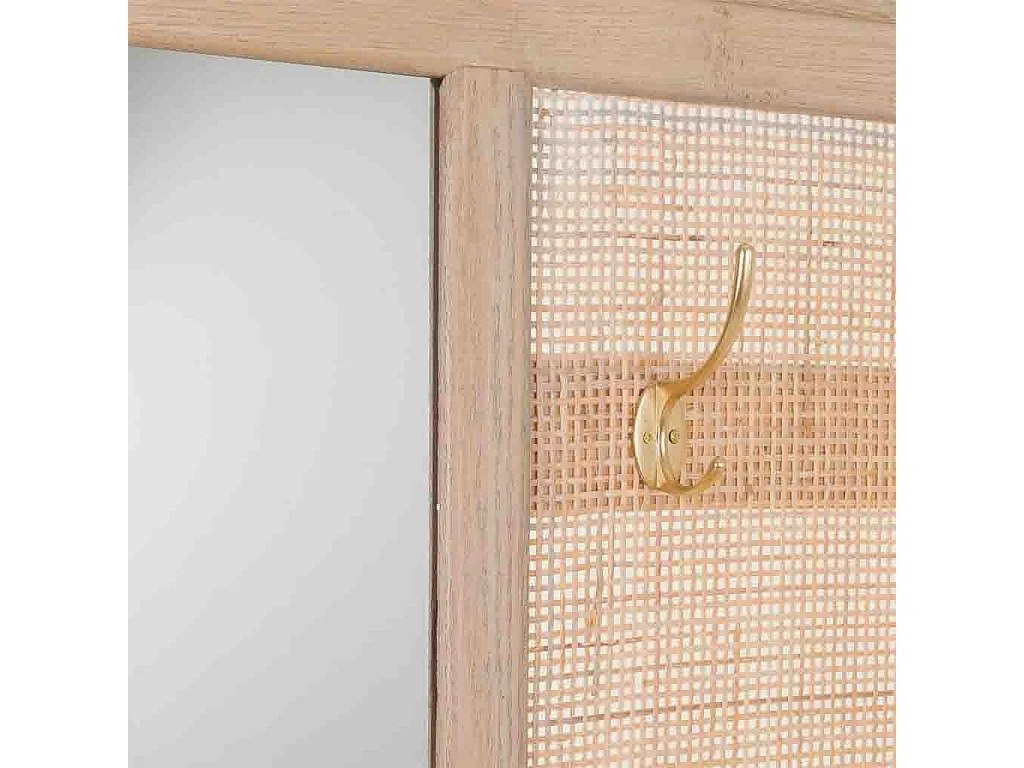 Flurbank aus Holz und braunem Netz 90x8x181h-90x39x46h cm
