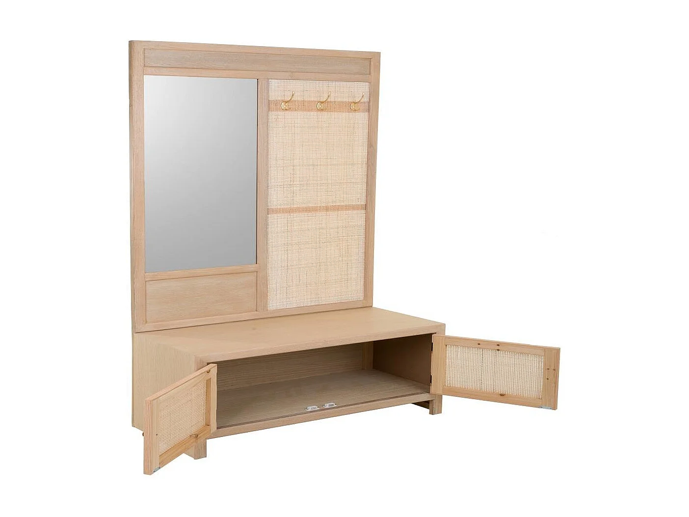 Mobilier d'entrée en bois et grille marron 90x8x181h-90x39x46h