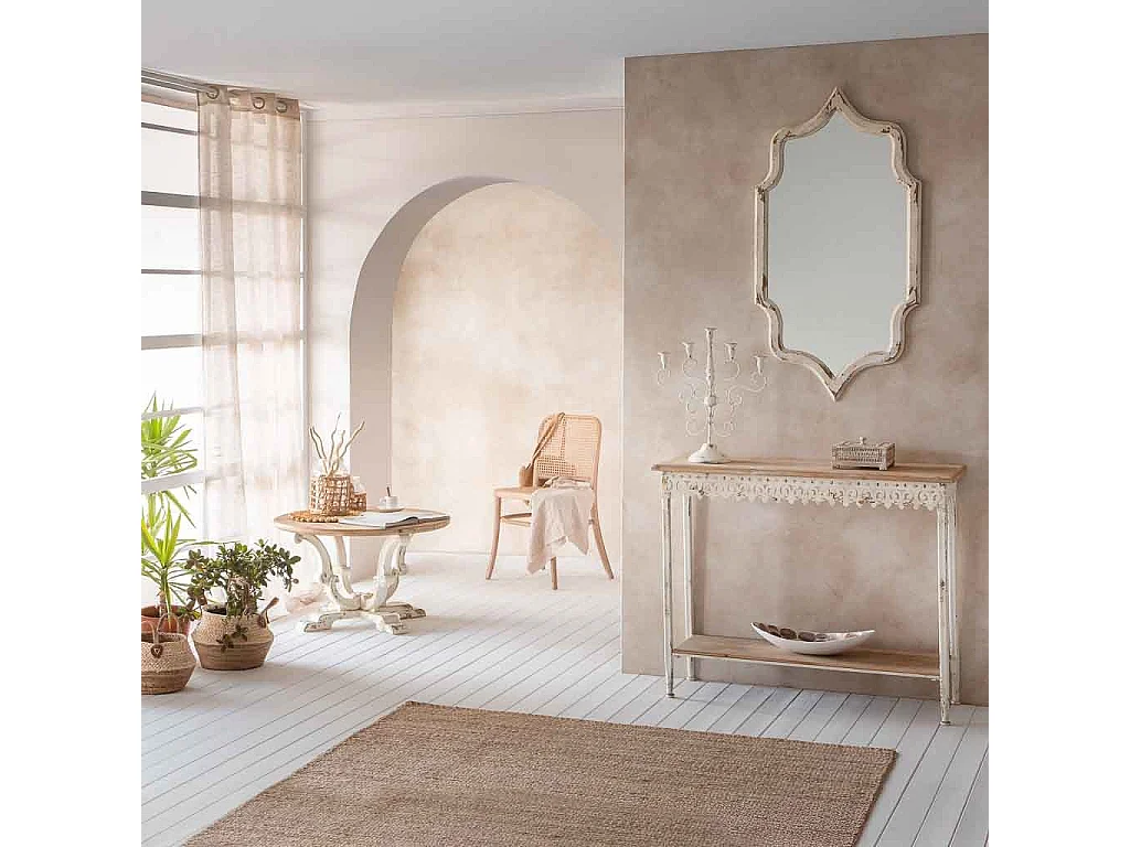 Flurtisch aus Holz und Metall mit 1 Ablage, gealtertes Finish, 105 x 38,5 x 85 cm