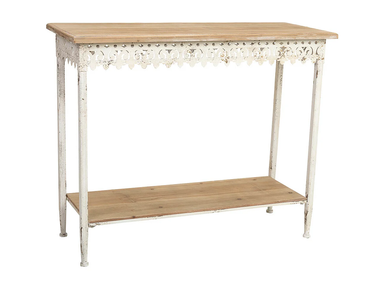 Flurtisch aus Holz und Metall mit 1 Ablage, gealtertes Finish, 105 x 38,5 x 85 cm