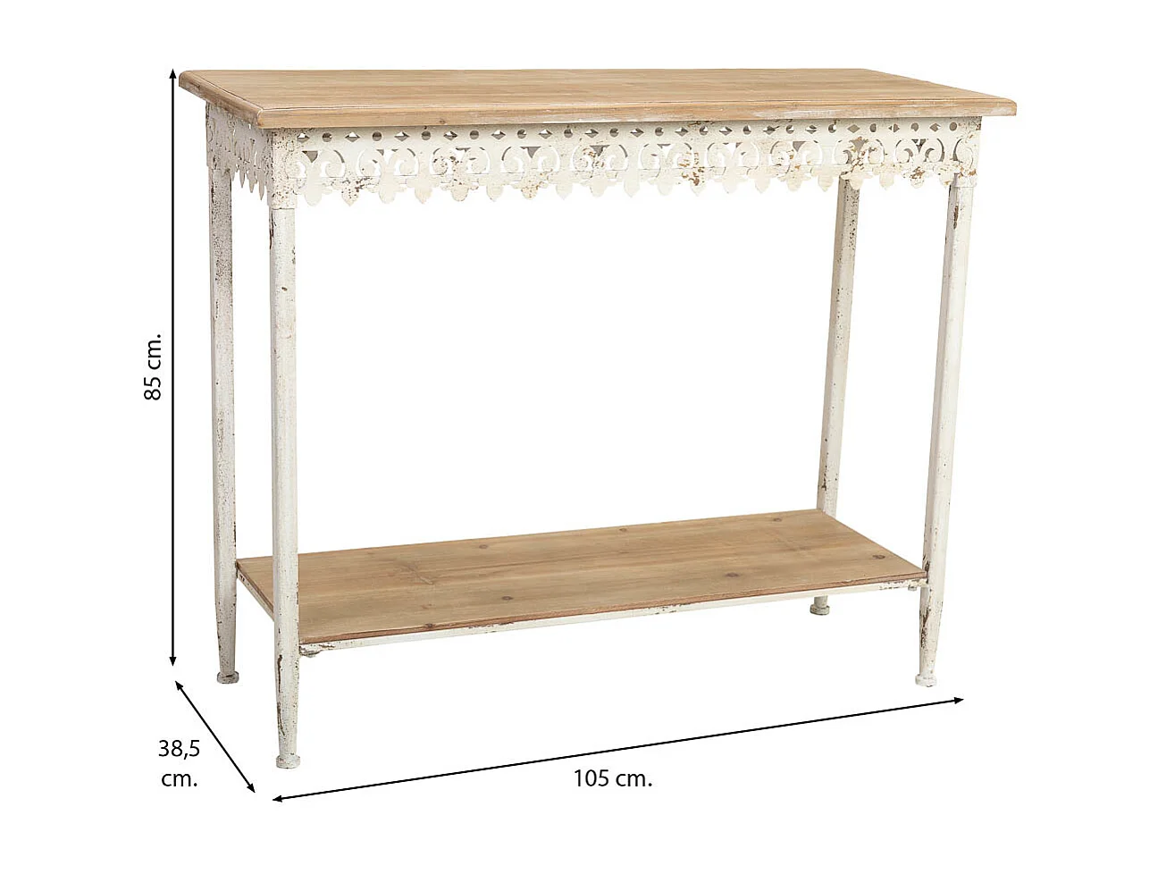 Flurtisch aus Holz und Metall mit 1 Ablage, gealtertes Finish, 105 x 38,5 x 85 cm