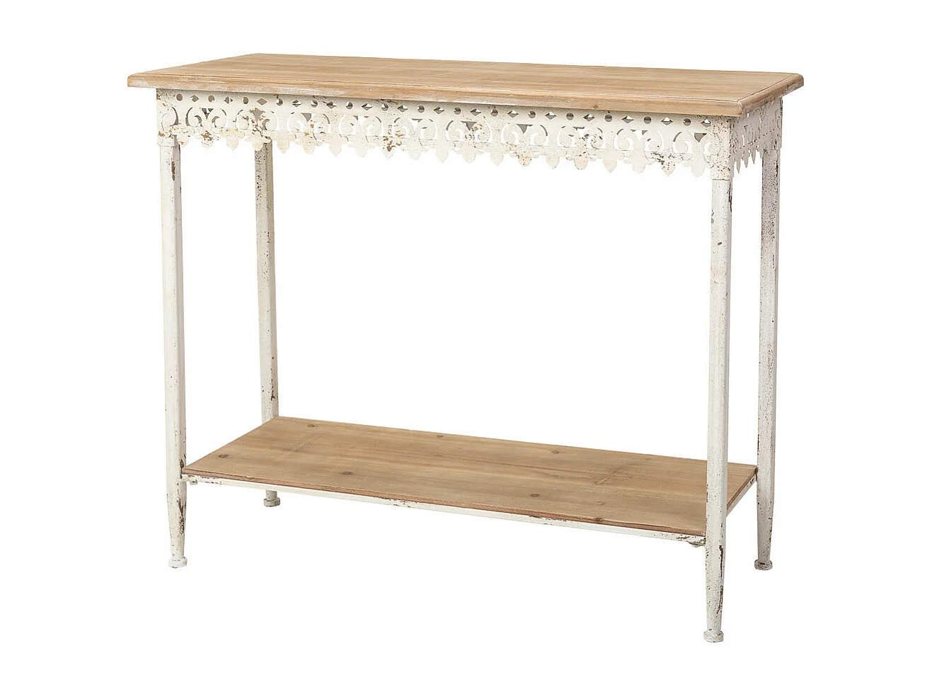 Flurtisch aus Holz und Metall mit 1 Ablage, gealtertes Finish, 105 x 38,5 x 85 cm