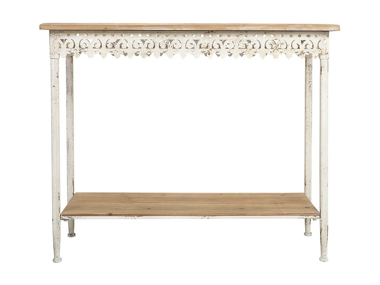 Meuble d'entrée en bois et métal, finition vieillie 105x38,5x85