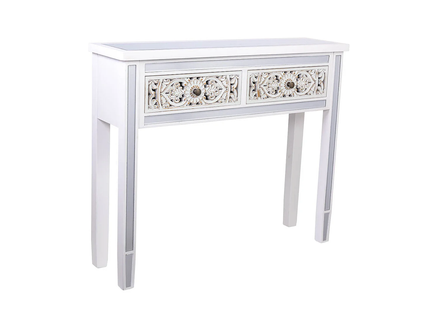 Recibidor de madera y cristal de 2 cajones 95x26x80