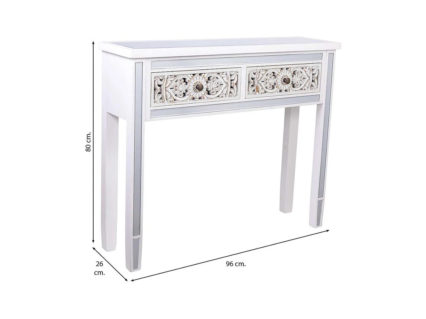 Recibidor de madera y cristal de 2 cajones 95x26x80