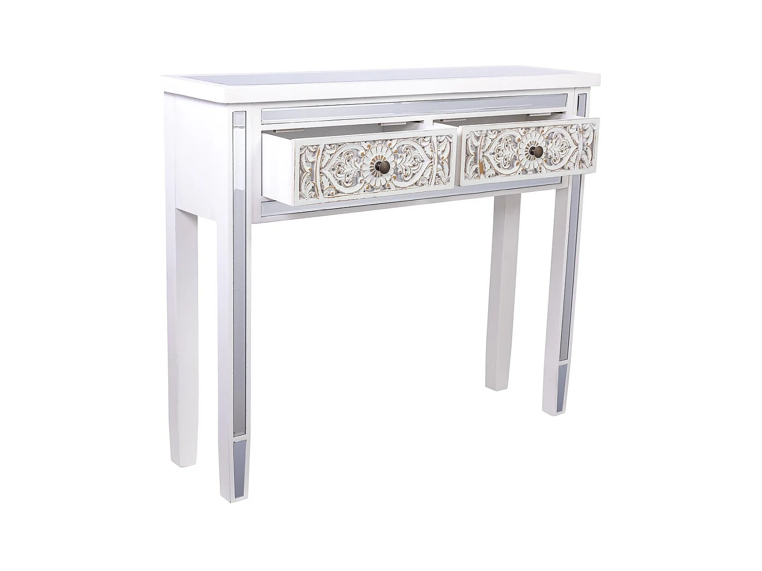 Recibidor de madera y cristal de 2 cajones 95x26x80