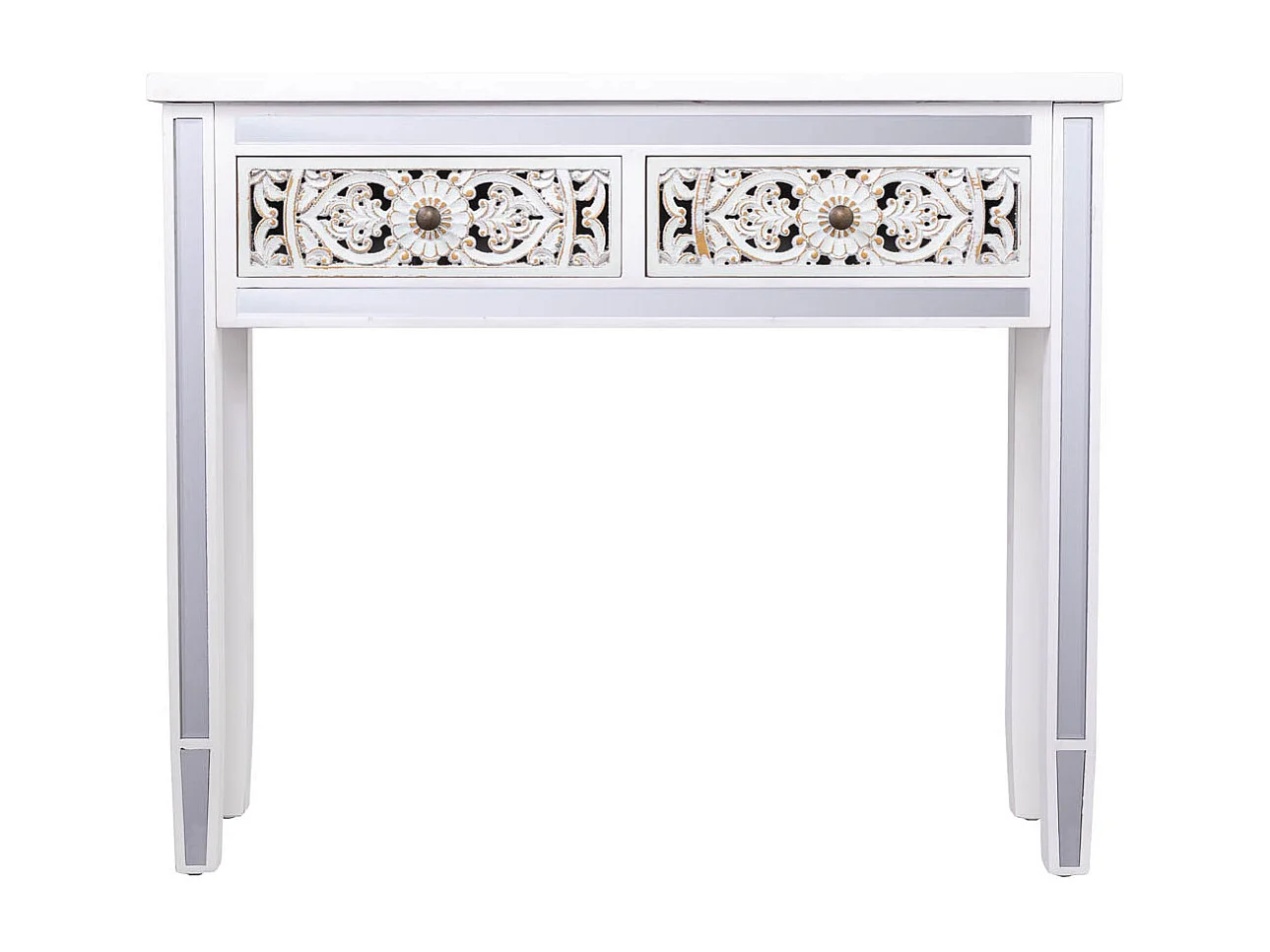 Recibidor de madera y cristal de 2 cajones 95x26x80