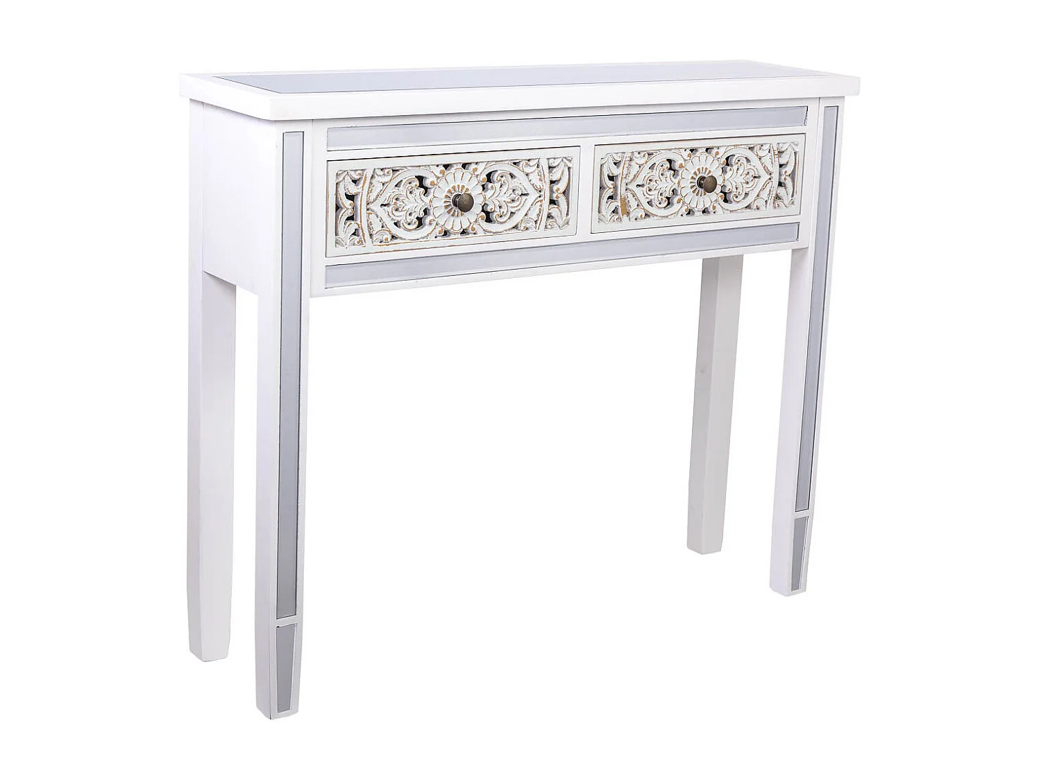 Recibidor de madera y cristal de 2 cajones 95x26x80