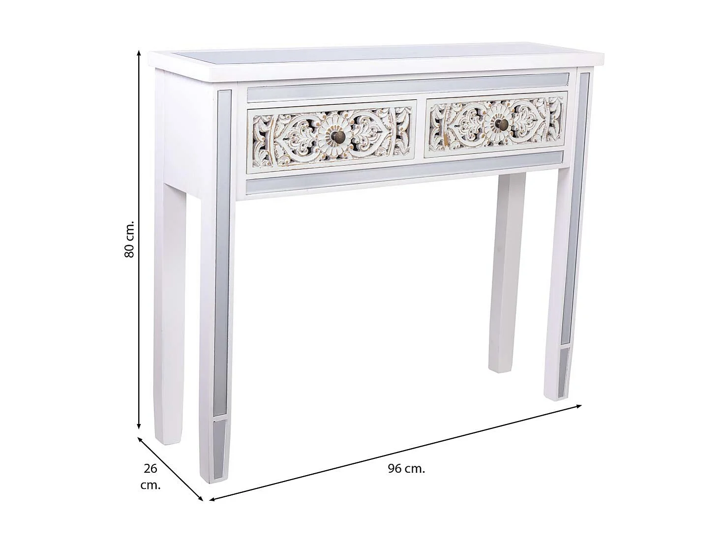 Recibidor de madera y cristal de 2 cajones 95x26x80