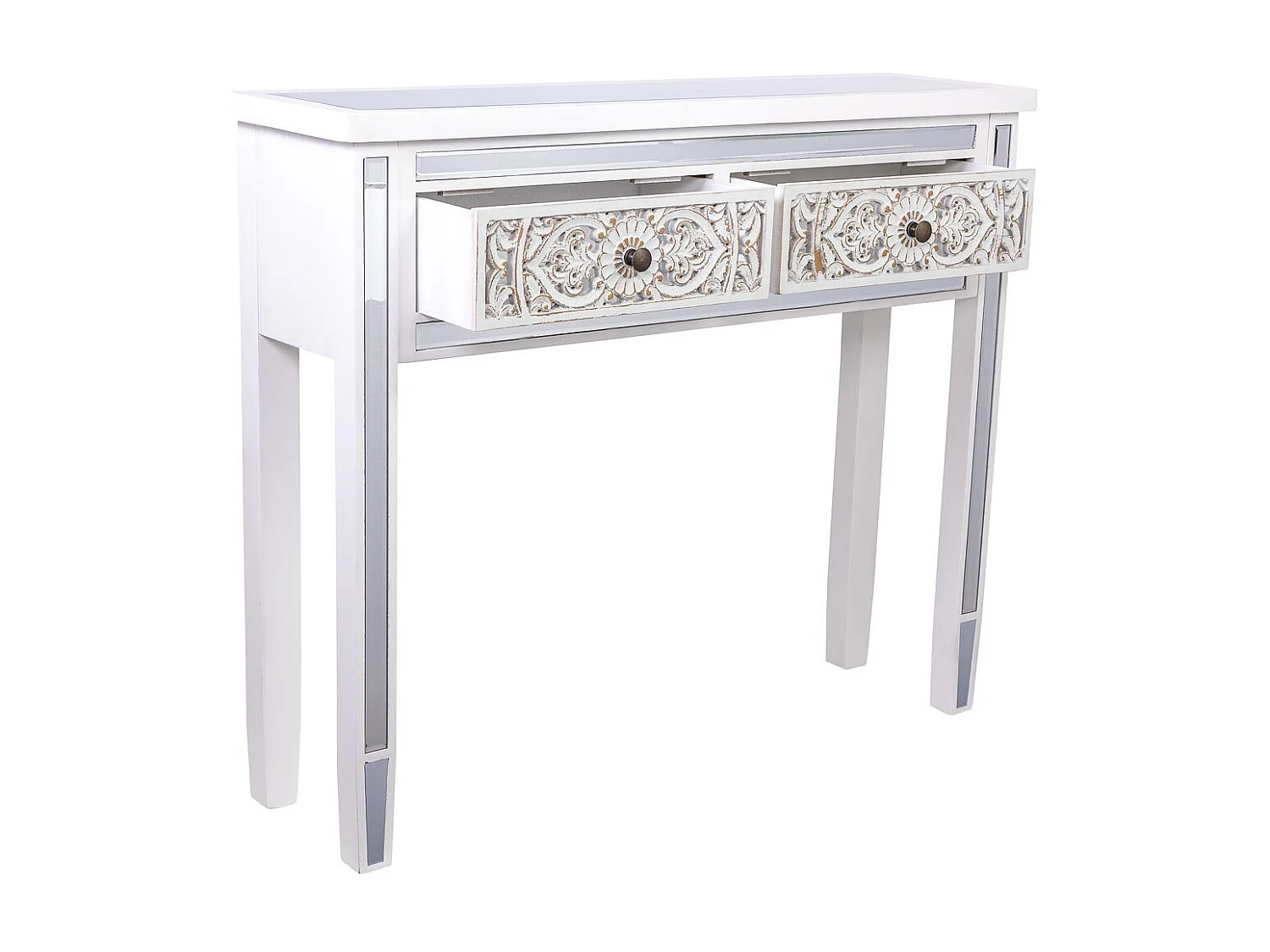 Recibidor de madera y cristal de 2 cajones 95x26x80