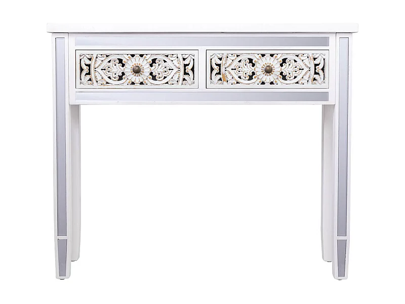 Cómoda de madeira e vidro com 2 gavetas 95x26x80