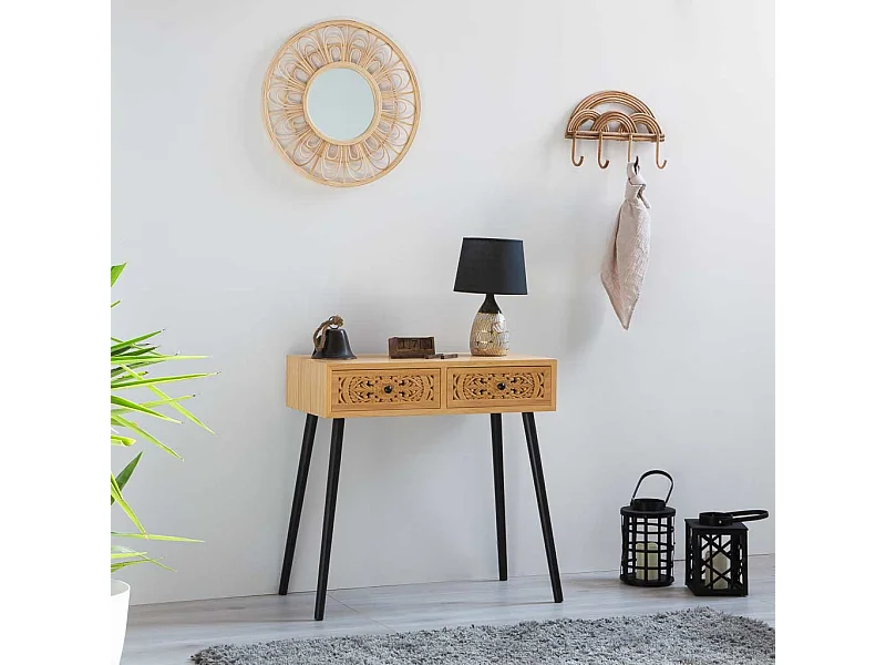 Holz Empfänger brun mit 2 Schubladen 80x42x79