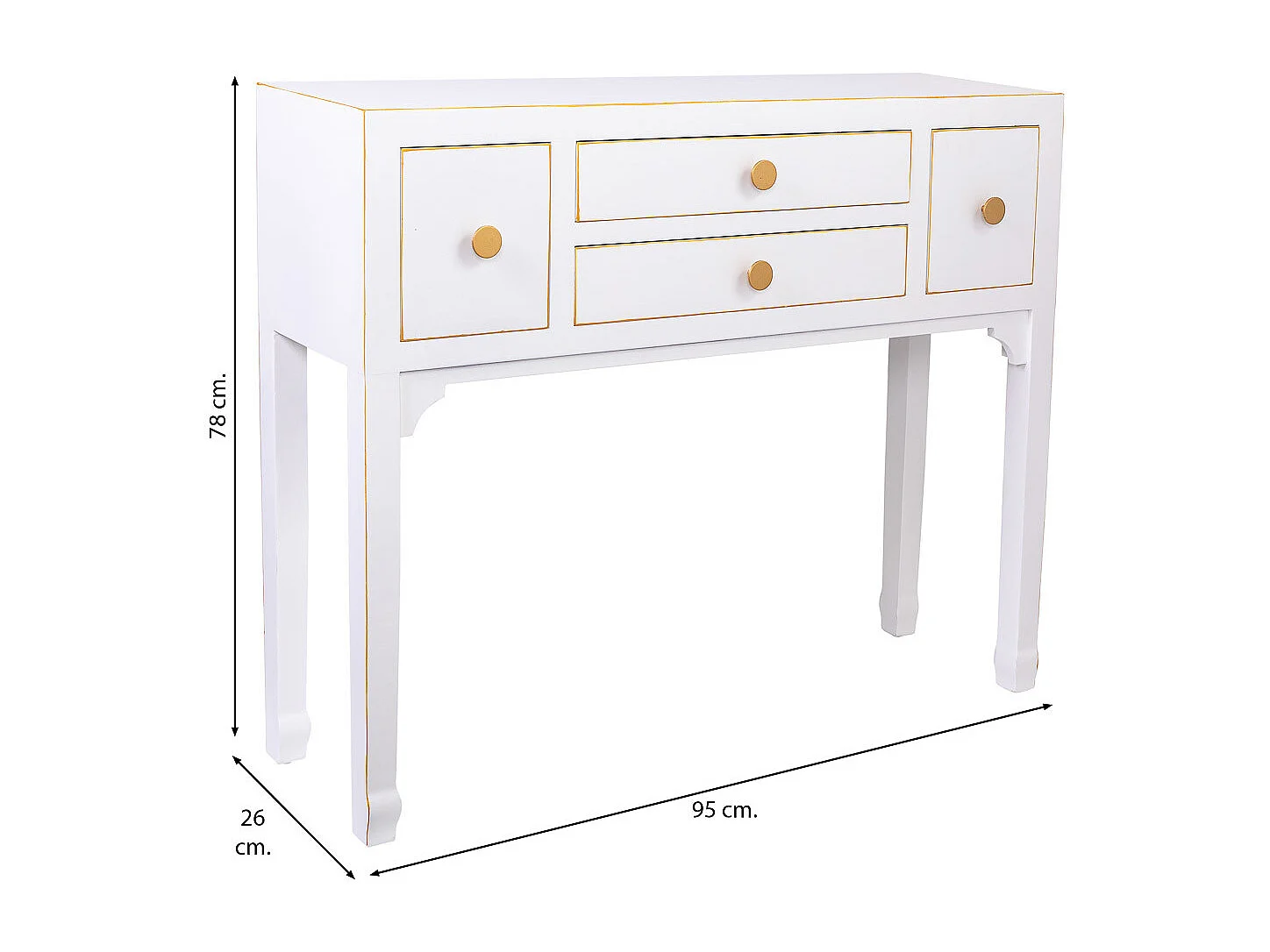 Holzkonsole mit 4 Schubladen 95x26x78