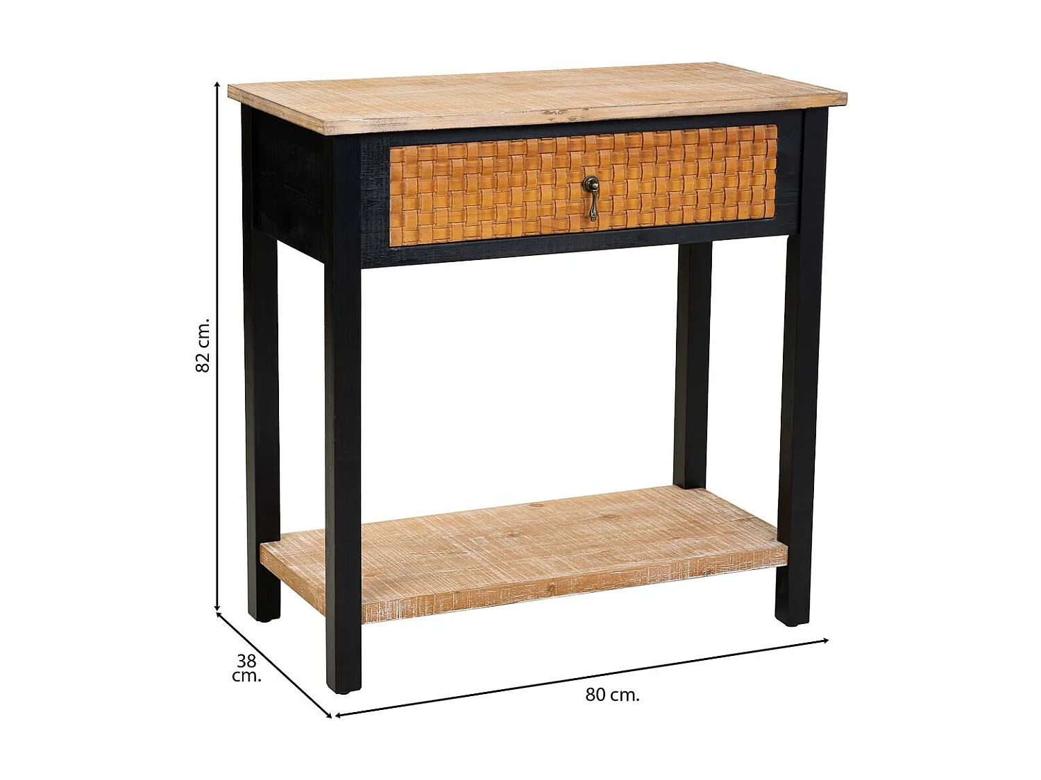 Flurtisch aus Holz mit 1 Schublade und 1 Regal 80x38x82