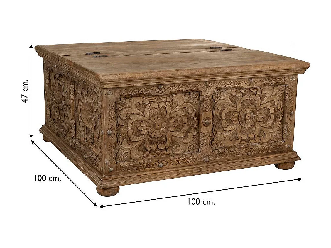 Brauner handgefertigter Couchtisch aus Holz, 100x100x47h cm