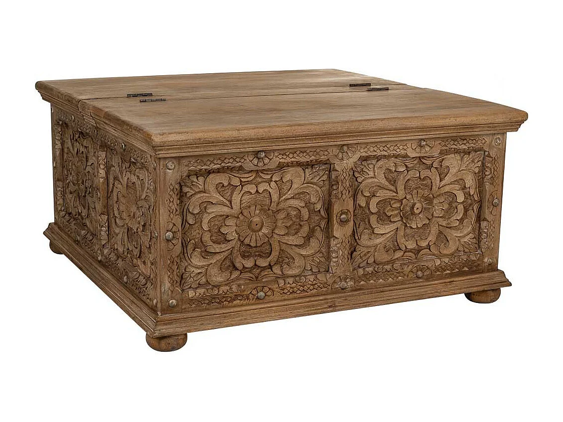 Handgefertigter Couchtisch aus Holz, 100x100x47h cm, Braun