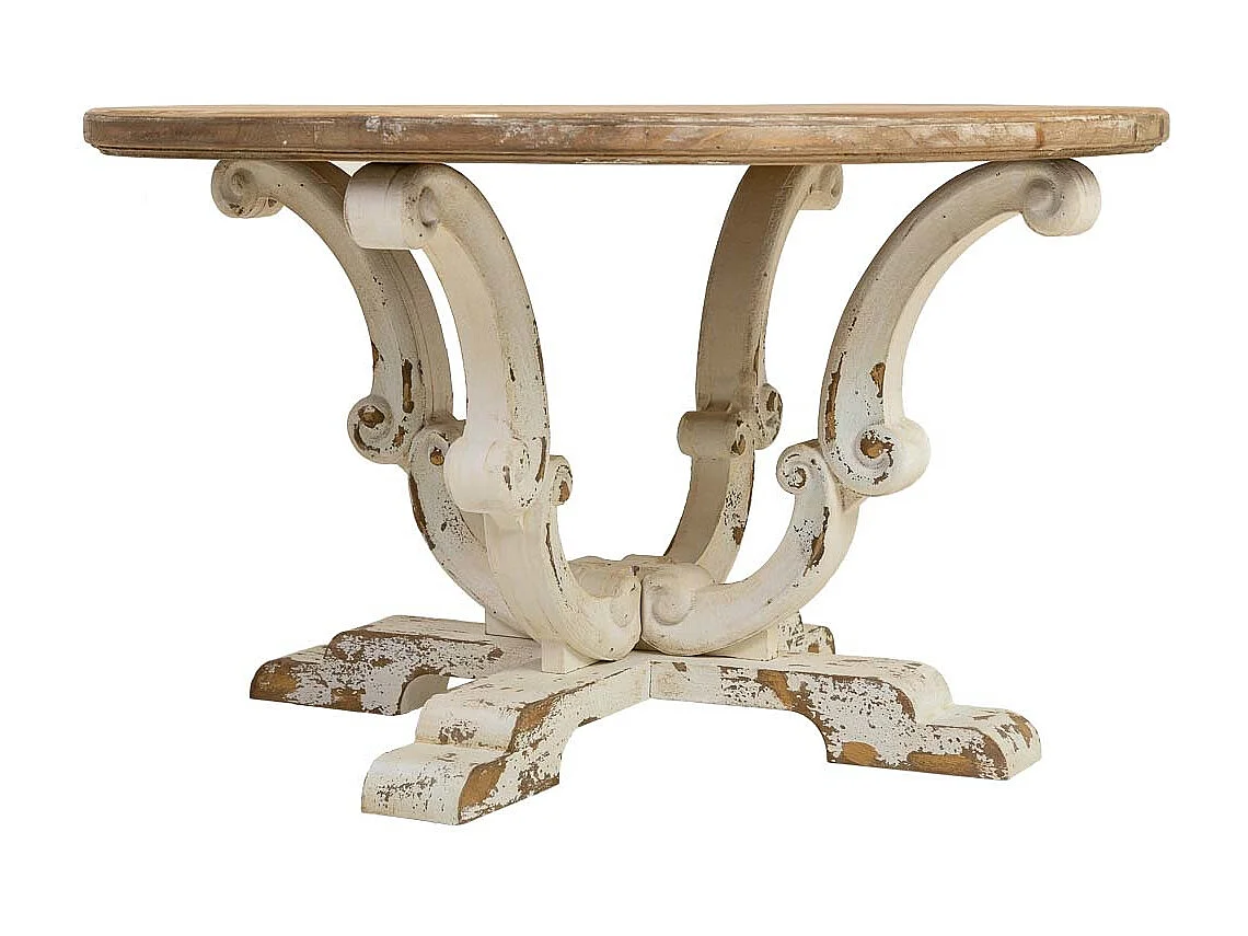 Table basse en bois finition blanche vieillie 80x80x47h cm