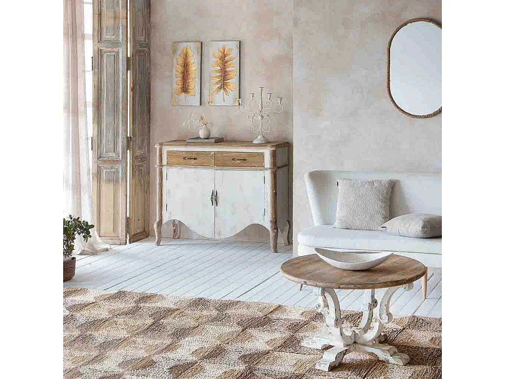 Couchtisch aus Holz mit weiß gealtertem Finish 80x80x47h cm