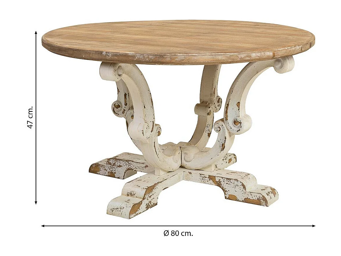 Couchtisch aus Holz mit weiß gealtertem Finish 80x80x47h cm