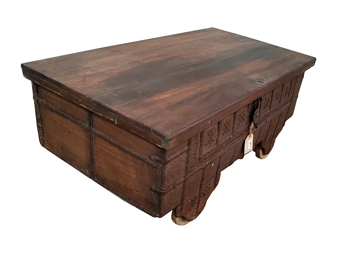 Brauner Truhentisch aus Holz und Metall, 106 x 59 x 49 h cm