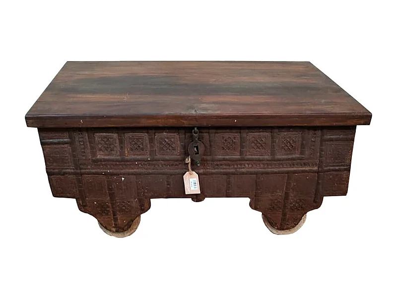 Brauner Truhentisch aus Holz und Metall, 106 x 59 x 49 h cm