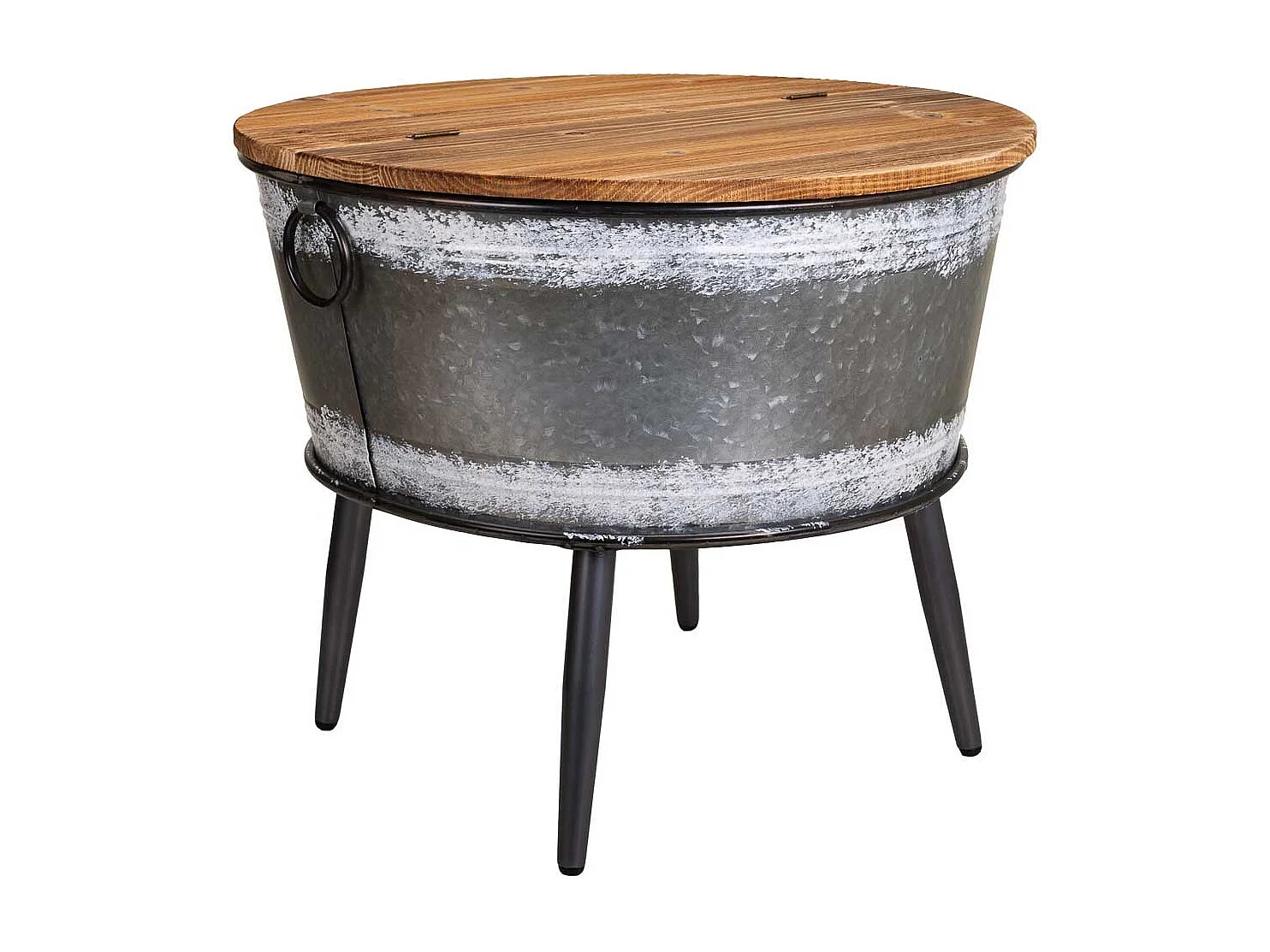 Table coffre en métal et bois gris d60x51,5h