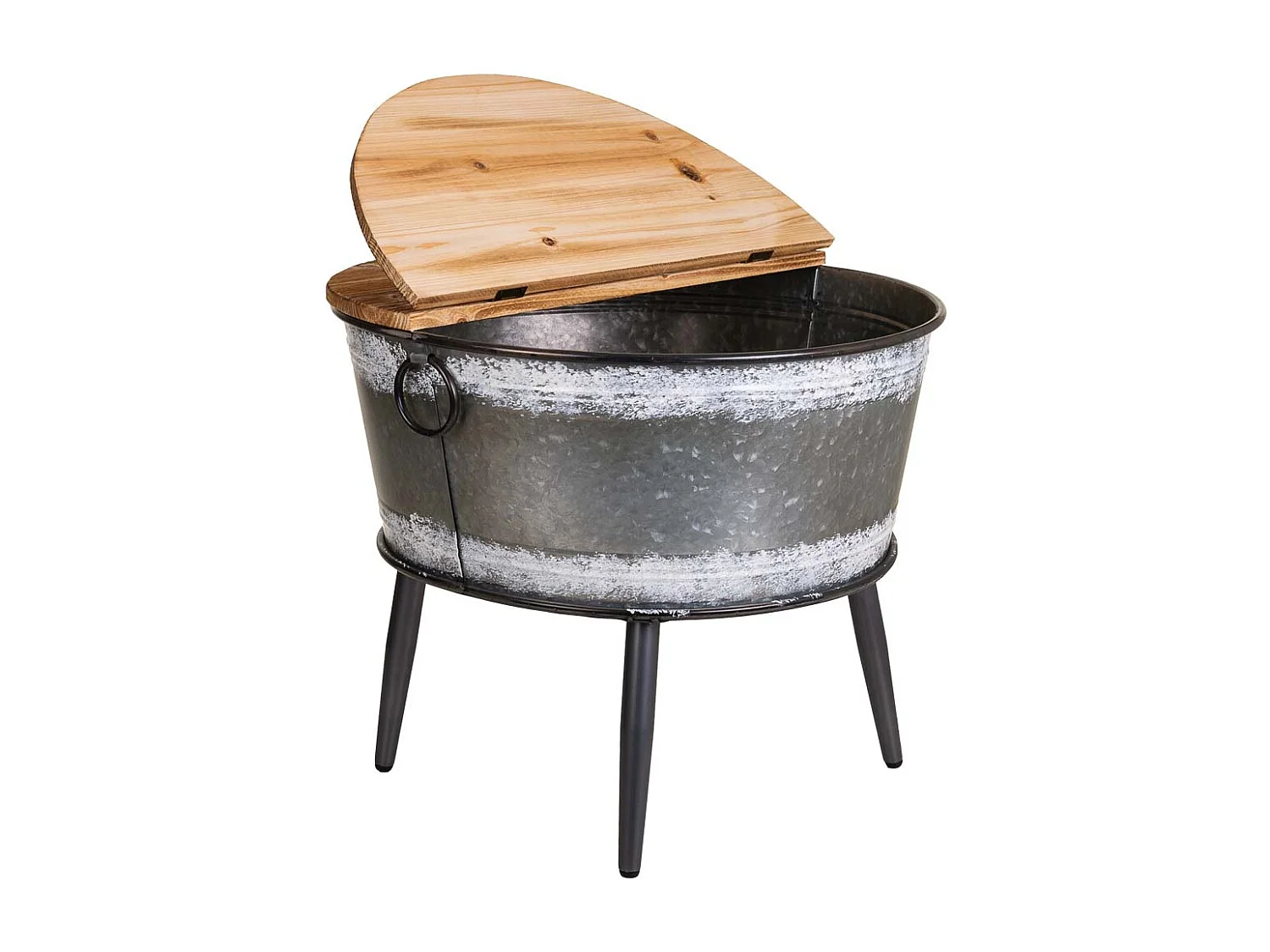 Table coffre en métal et bois gris d60x51,5h