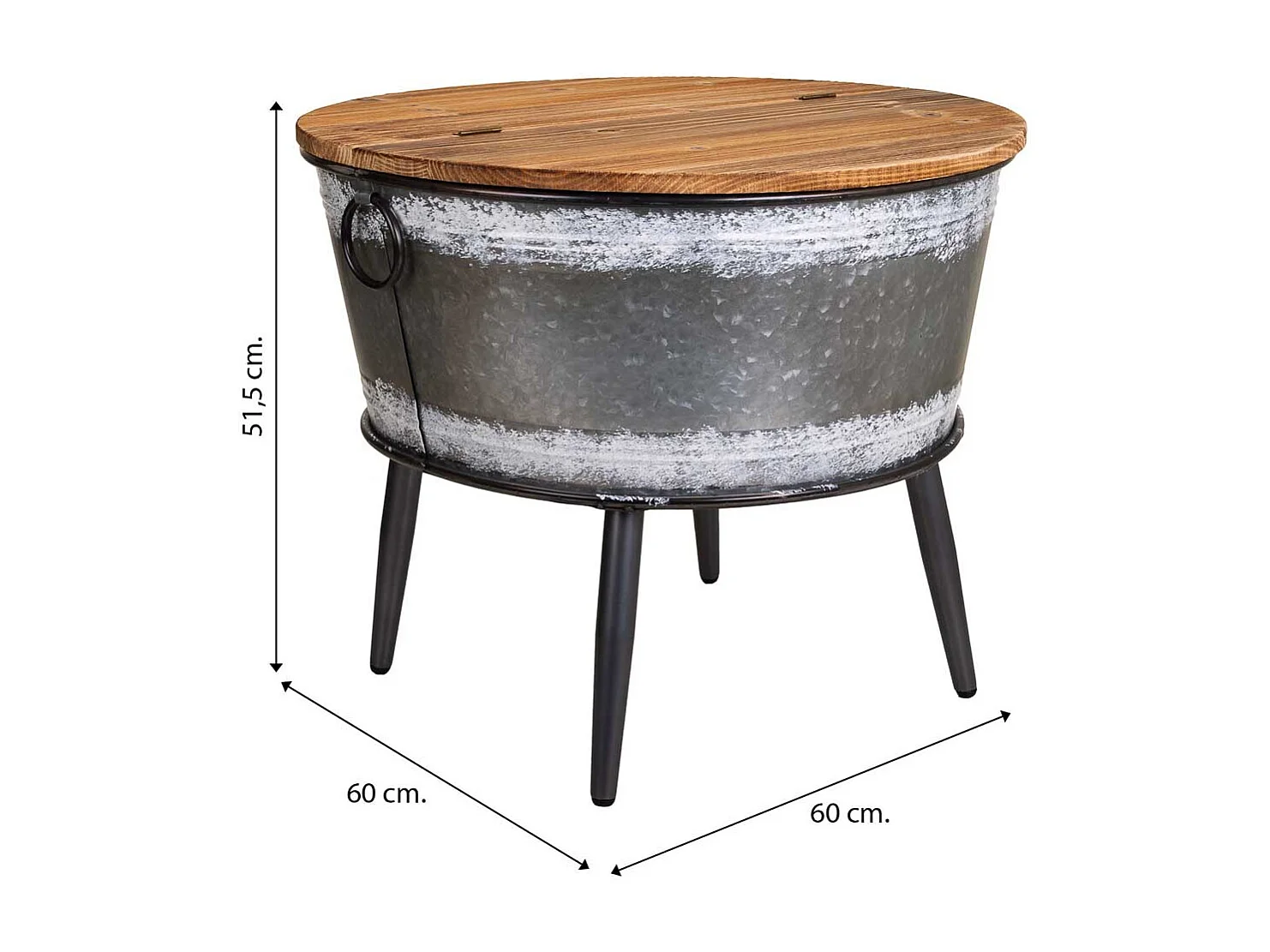 Table coffre en métal et bois gris d60x51,5h