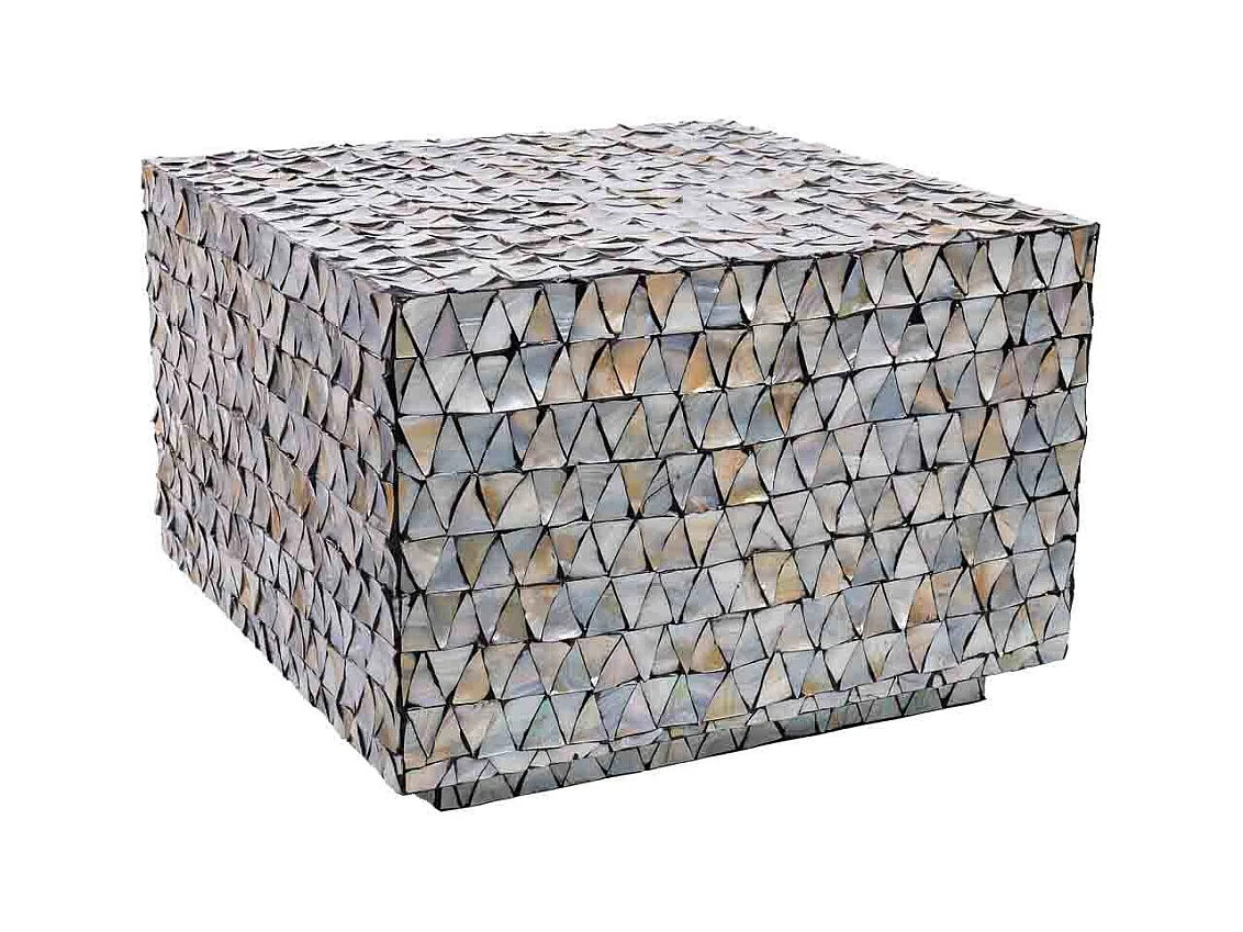 Couchtisch aus grauem Holz und Perlmutt, 65x65x45H cm