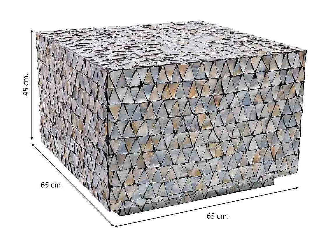 Mesa de centro de madera y madreperla gris 65x65x45h cm