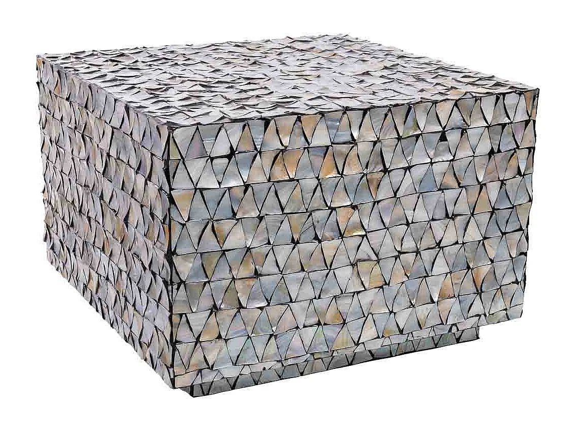 Tavolo da caffè in legno e madreperla grigia 65x65x45h cm