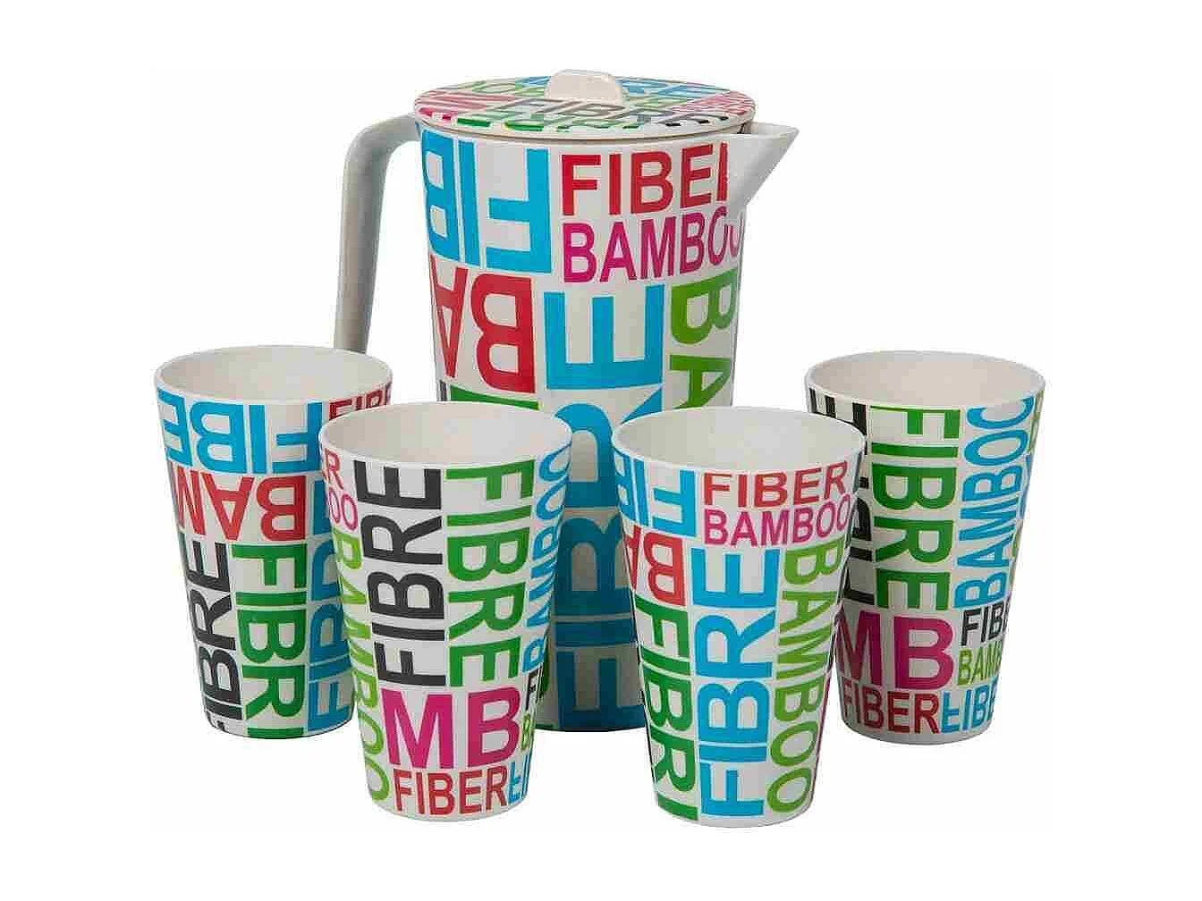 Set brocca in bambù e 4 bicchieri