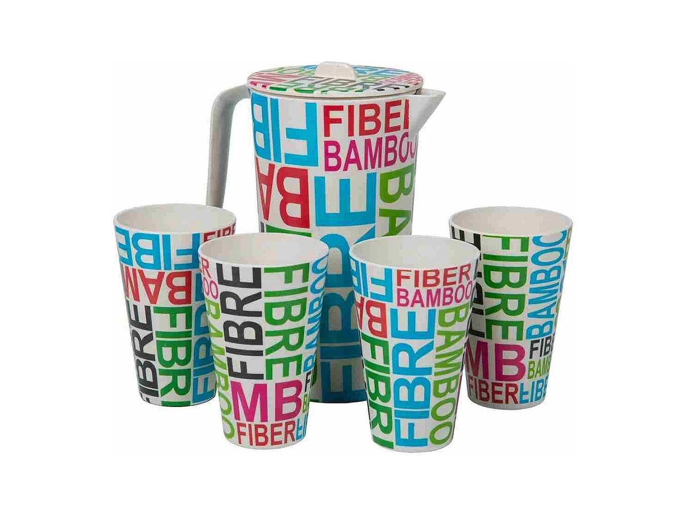 Jarro de bambu e conjunto de 4 copos